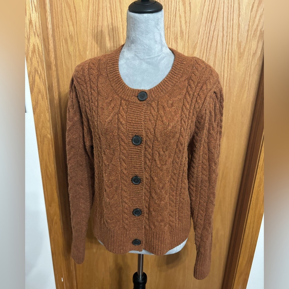 Something Navy Women’s Rust Color Cable Knit Cardigan Sweater Size l